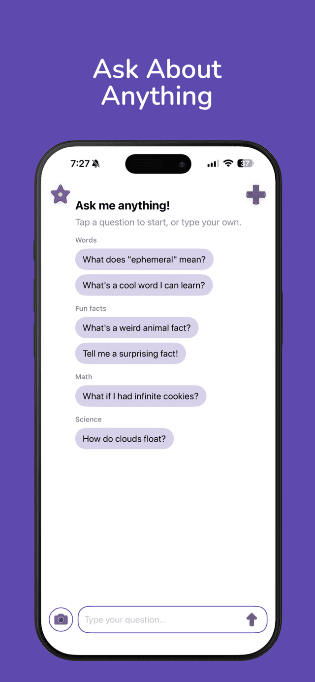 Ask about anything — words, facts, math, science